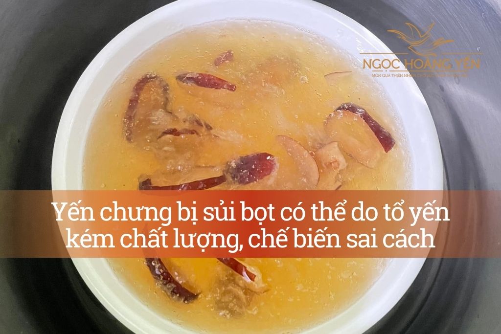 Yến chưng bị sủi bọt có thể do tổ yến kém chất lượng, chế biến sai cách